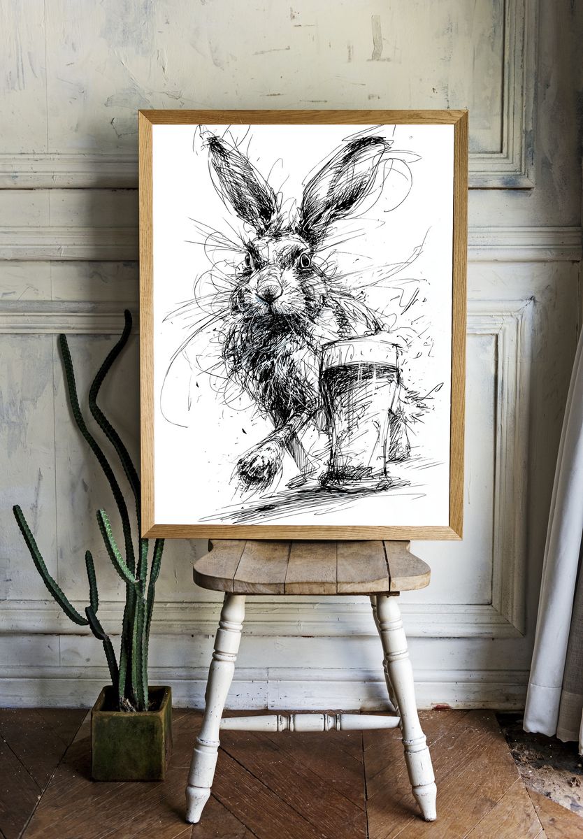 Rabbit Sketch Illustration Poster. — room view 1