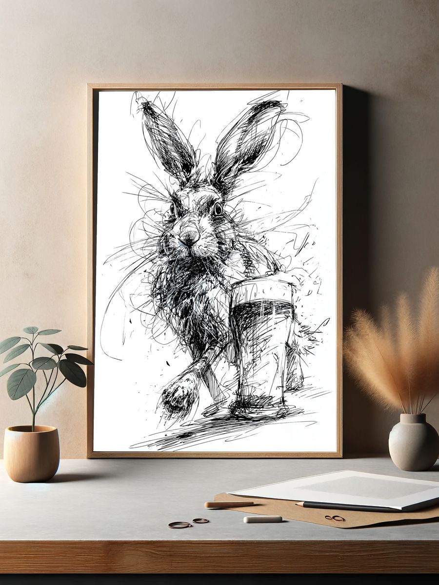 Rabbit Sketch Illustration Poster. — room view 2