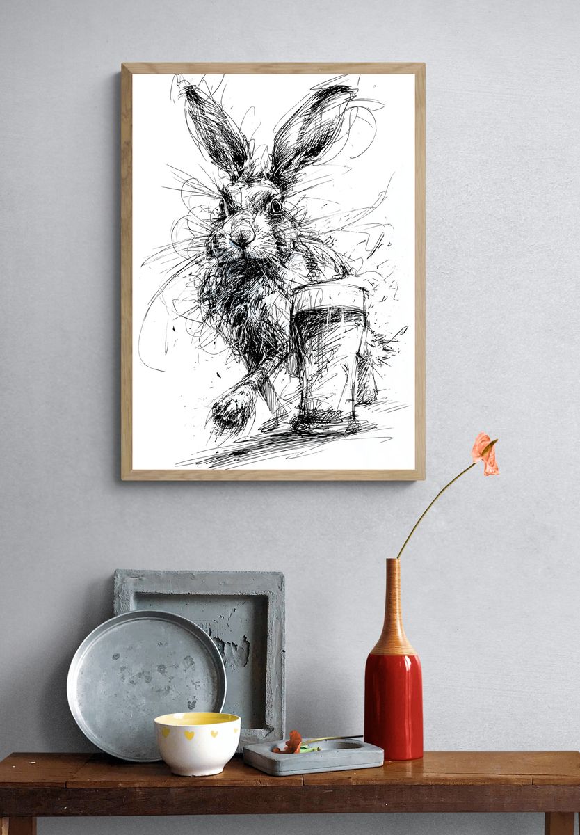 Rabbit Sketch Illustration Poster. — room view 3