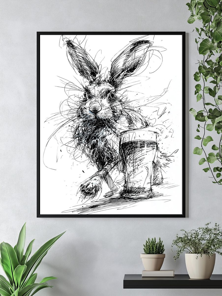 Rabbit Sketch Illustration Poster. — room view 4