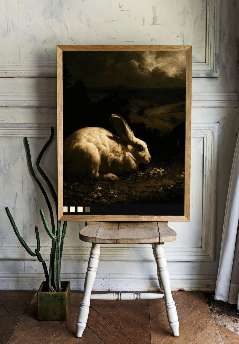Moonlit Rabbit Landscape Poster. room preview