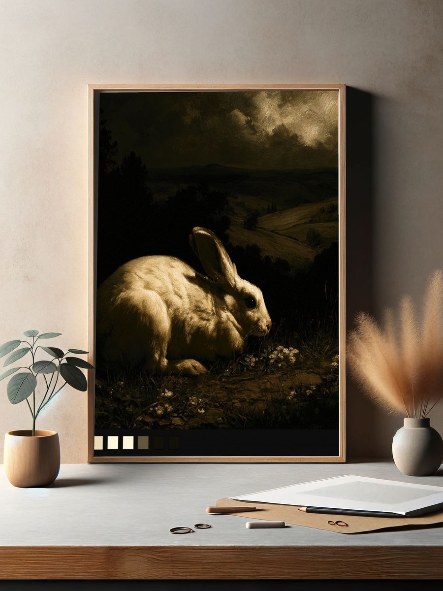 Moonlit Rabbit Landscape Poster. — room view 2