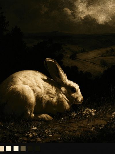 Moonlit Rabbit Landscape Poster.