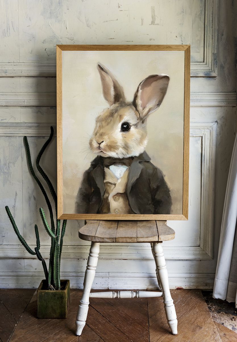 Dapper Rabbit Portrait Poster. — room view 1