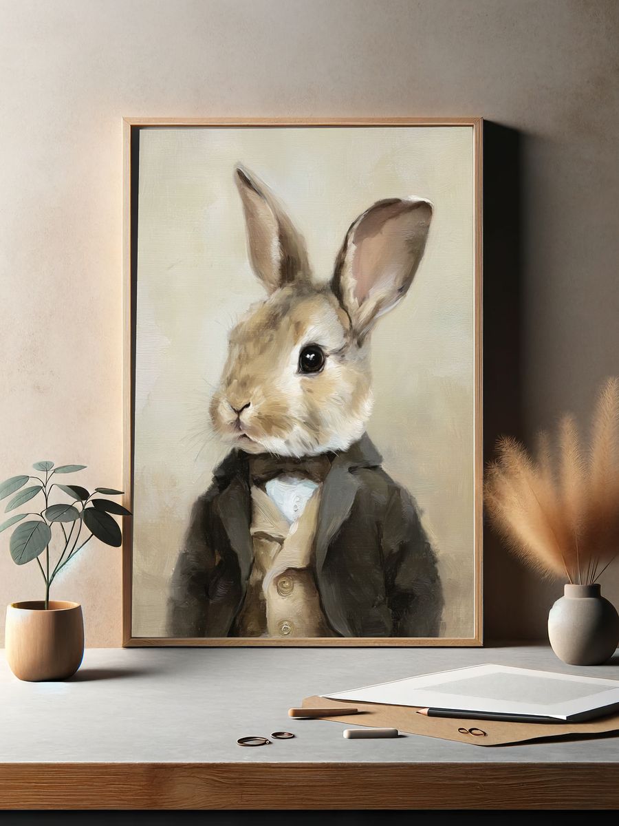 Dapper Rabbit Portrait Poster. — room view 2