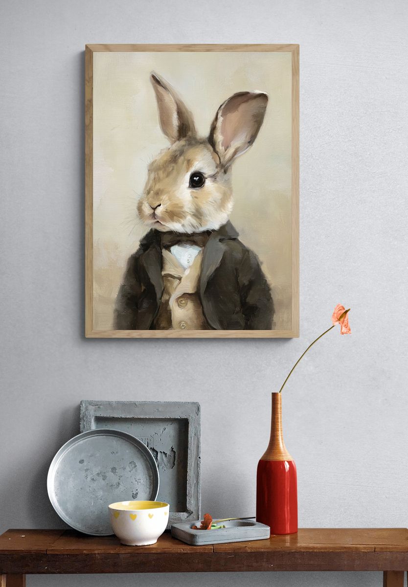 Dapper Rabbit Portrait Poster. — room view 3