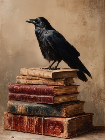 Raven on Antique Books — Fine Art Print. poster
