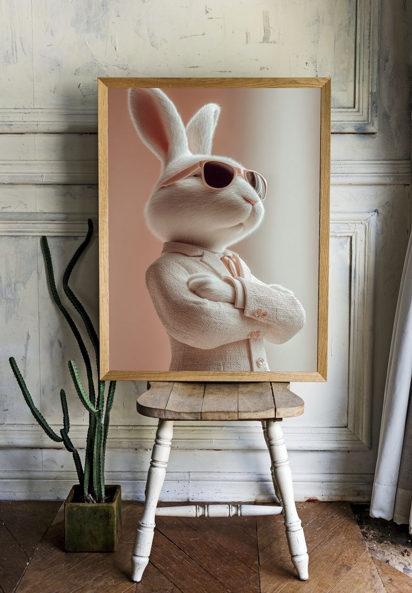 Stylish Rabbit in Sunglasses — Illustration Print. — room view 1