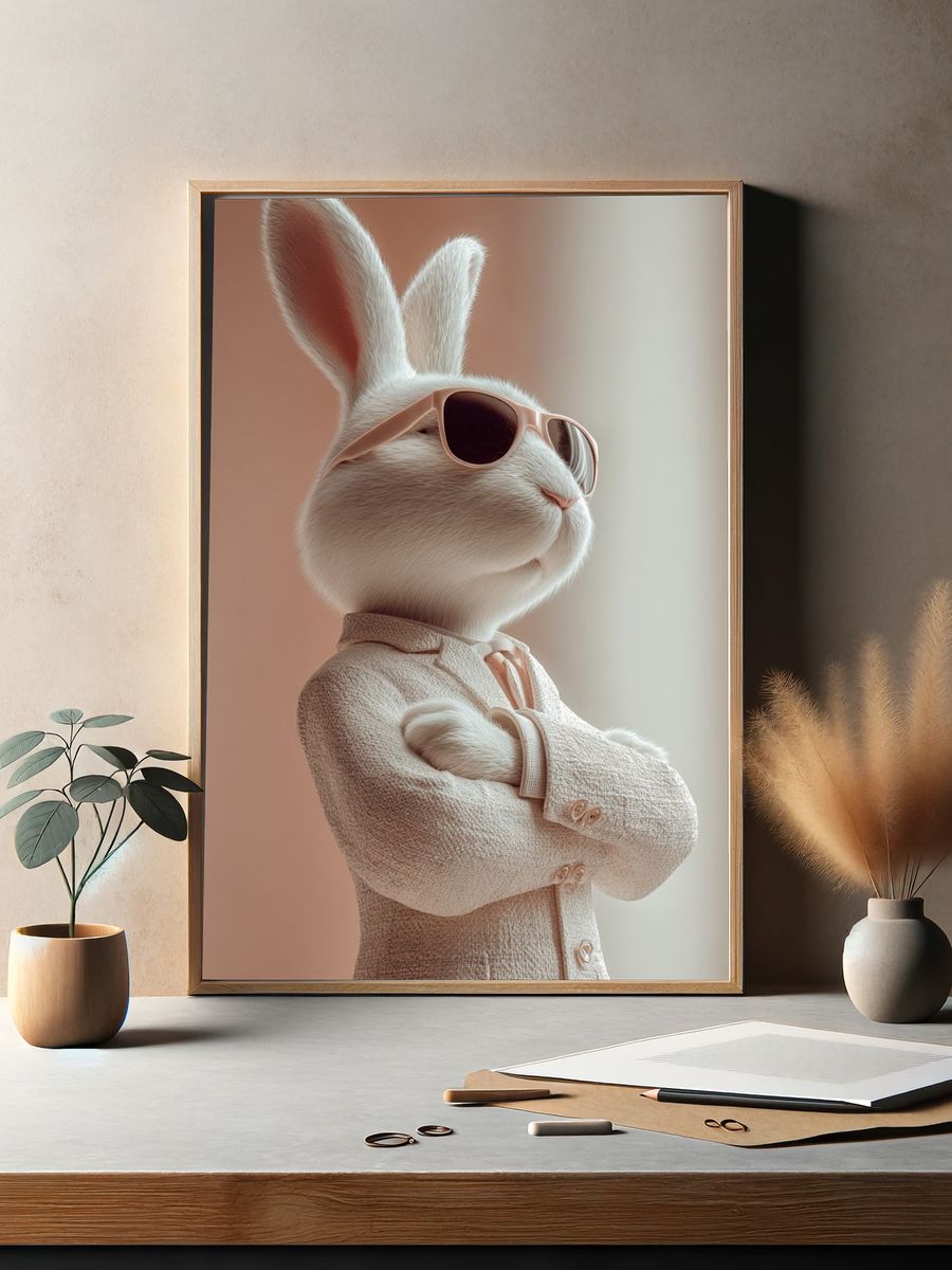 Stylish Rabbit in Sunglasses — Illustration Print. — room view 2