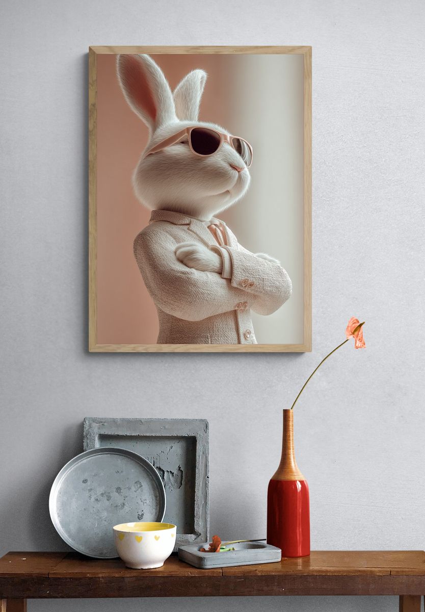 Stylish Rabbit in Sunglasses — Illustration Print. — room view 3