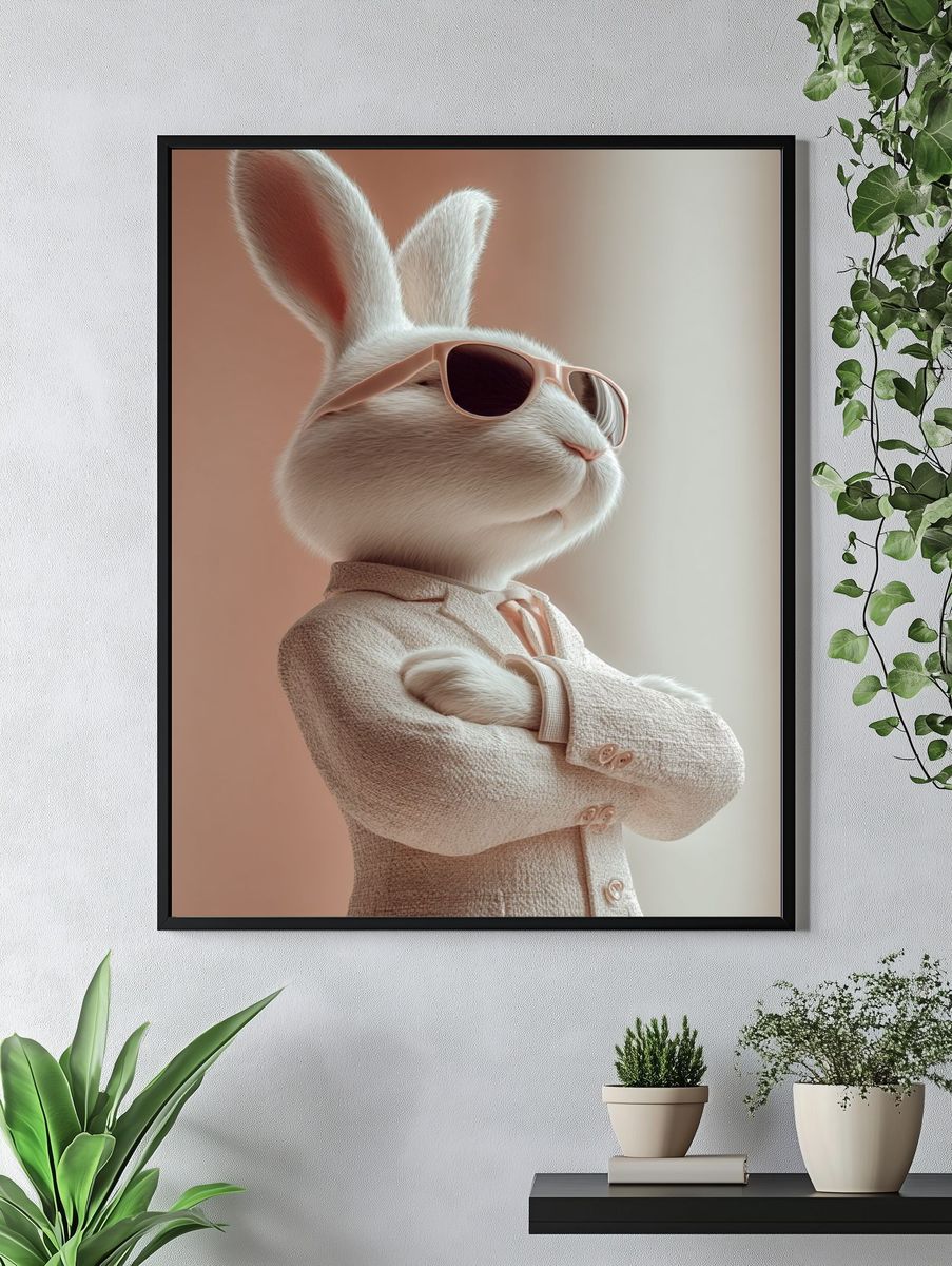 Stylish Rabbit in Sunglasses — Illustration Print. — room view 4