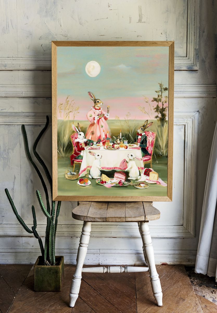 Rabbit Tea Party Illustration Poster. room preview