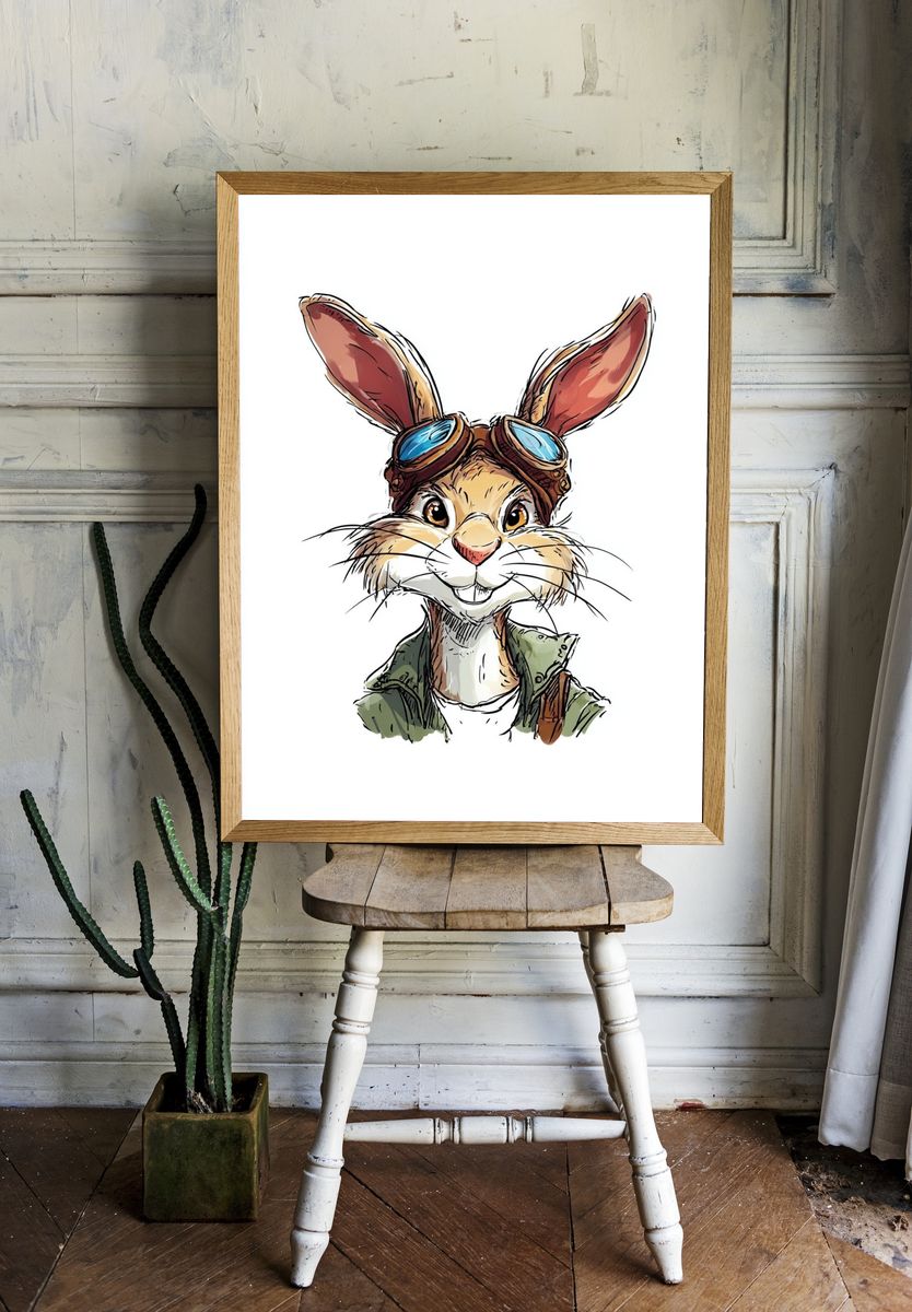 Adventurous Rabbit — Cartoon Print. — room view 1