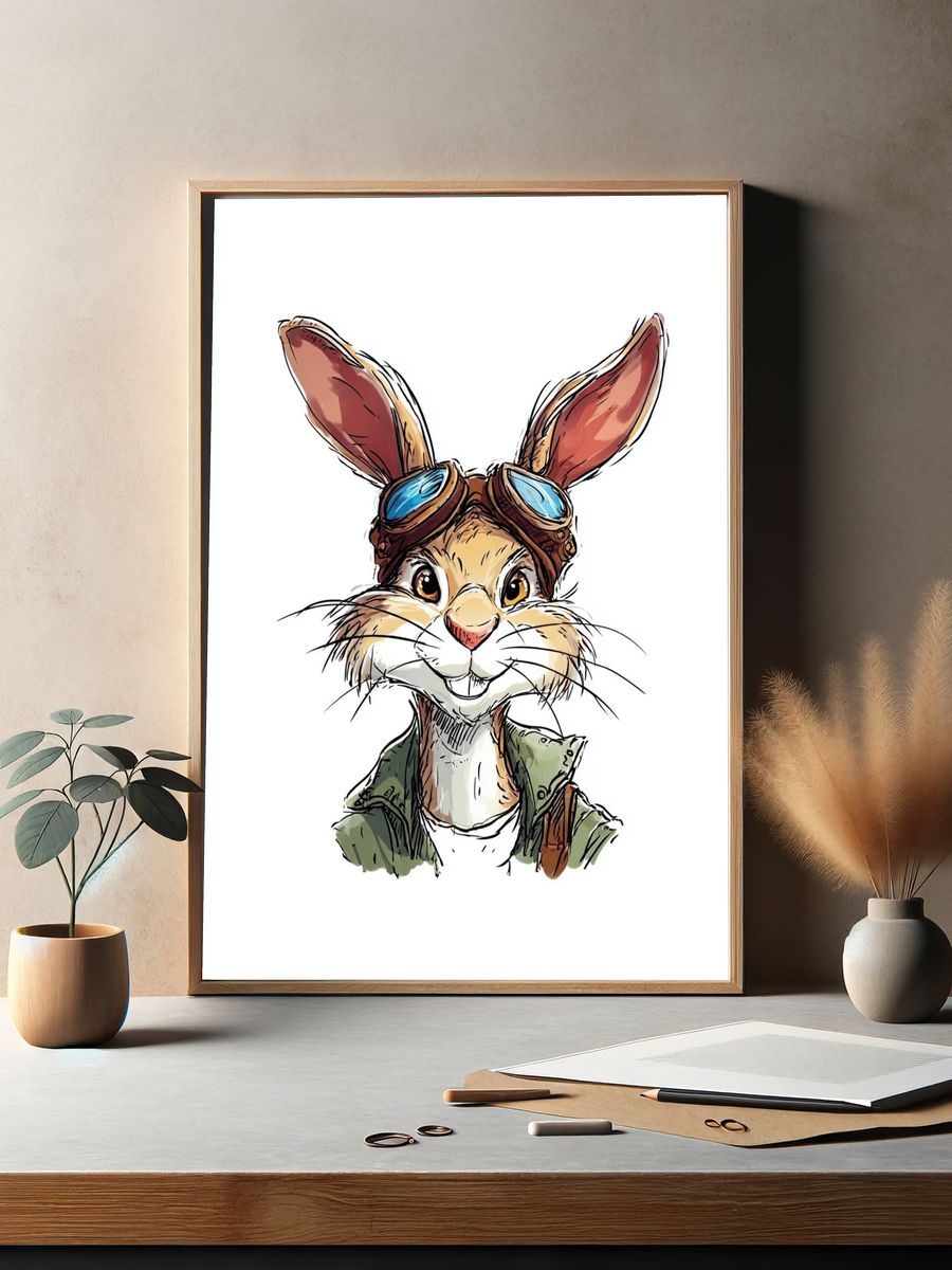 Adventurous Rabbit — Cartoon Print. — room view 2