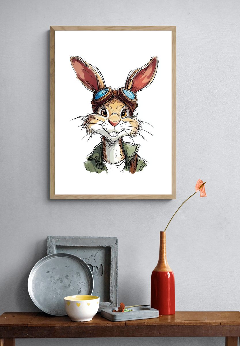 Adventurous Rabbit — Cartoon Print. — room view 3