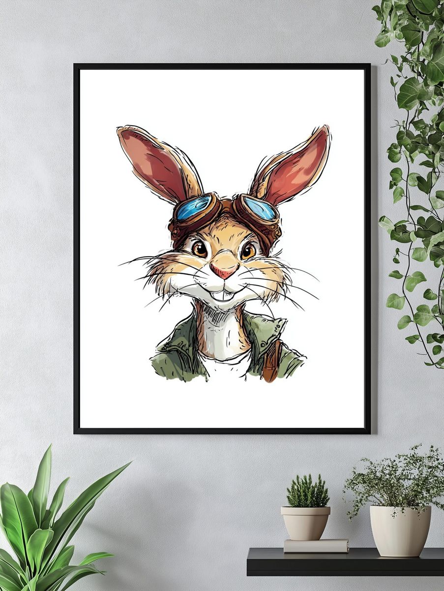 Adventurous Rabbit — Cartoon Print. — room view 4