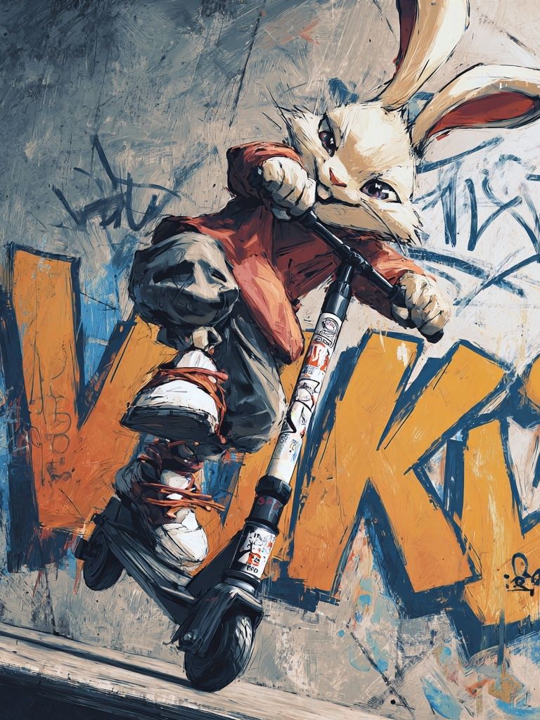 Cool Rabbit on Scooter — Illustration Print. poster — illustration art