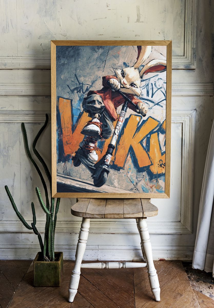 Cool Rabbit on Scooter — Illustration Print. — room view 1
