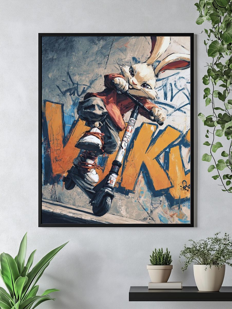 Cool Rabbit on Scooter — Illustration Print. — room view 4