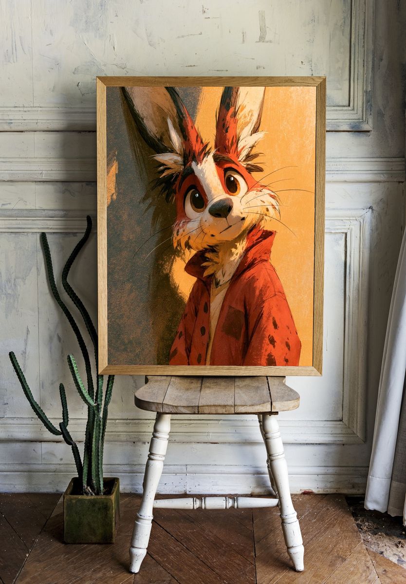 Red Rabbit Portrait Illustration Poster. — room view 1