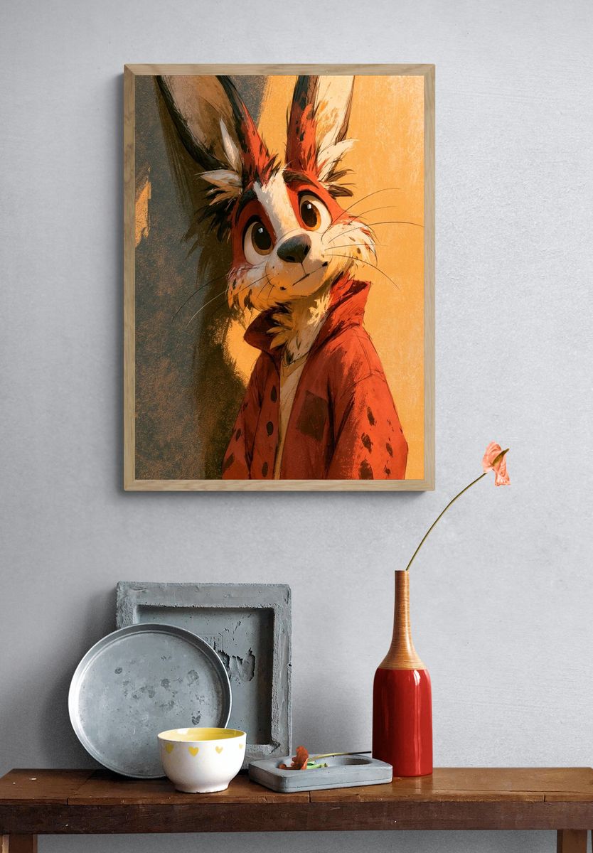 Red Rabbit Portrait Illustration Poster. — room view 3