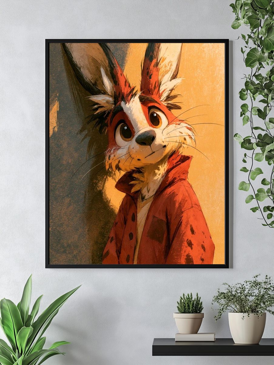 Red Rabbit Portrait Illustration Poster. — room view 4