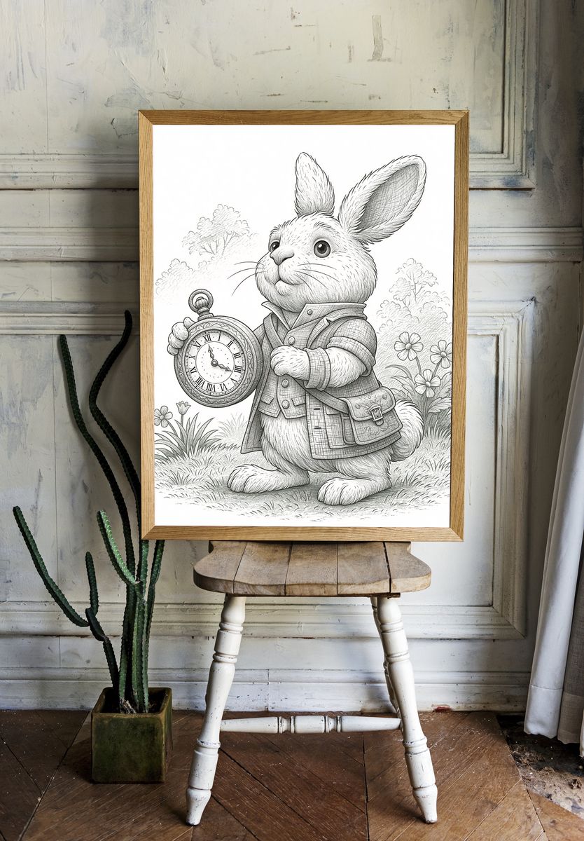 Rabbit with Pocket Watch Illustration Poster. room preview