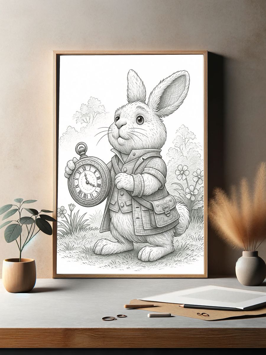 Rabbit with Pocket Watch Illustration Poster. — room view 2