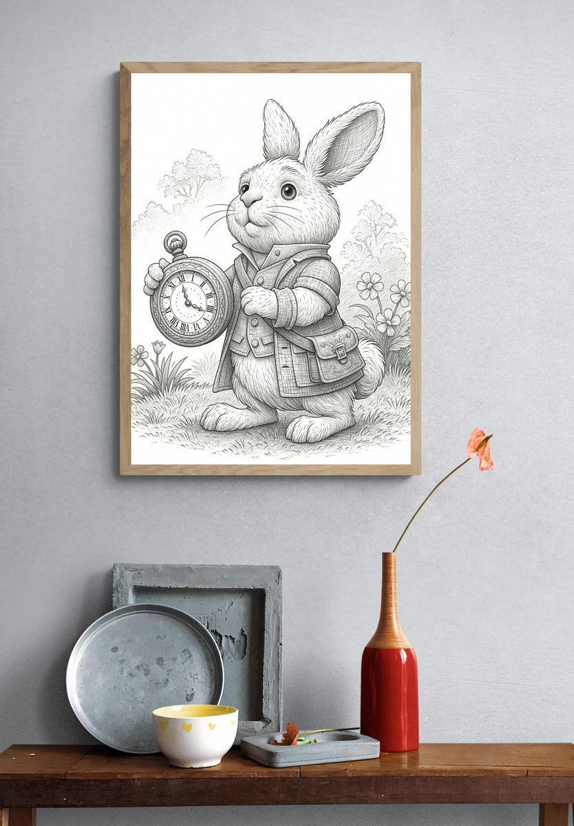 Rabbit with Pocket Watch Illustration Poster. — room view 3