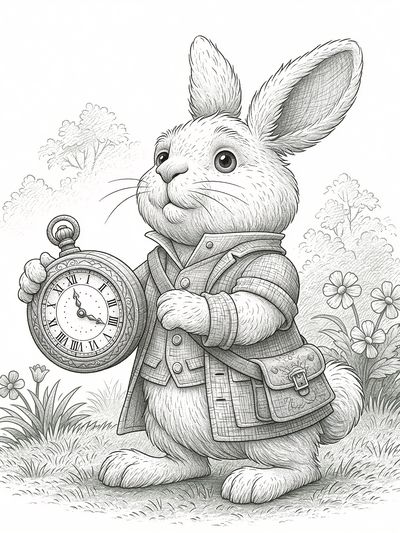 Rabbit with Pocket Watch Illustration Poster. poster