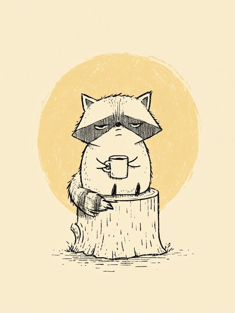 Raccoon on Stump Illustration Poster. poster detail