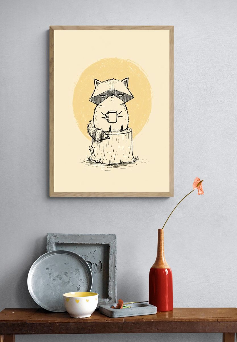 Raccoon on Stump Illustration Poster. — room view 3