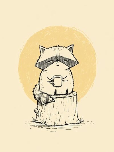 Raccoon on Stump Illustration Poster.