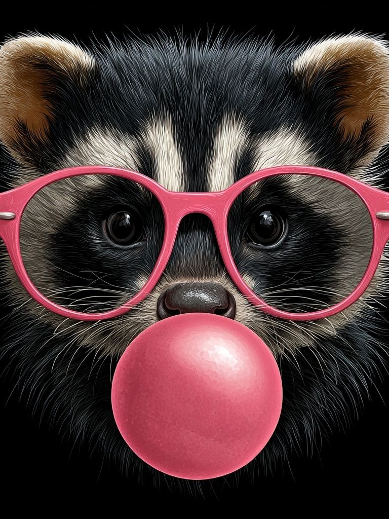 Raccoon with Pink Glasses — Fun Print. poster — animals art