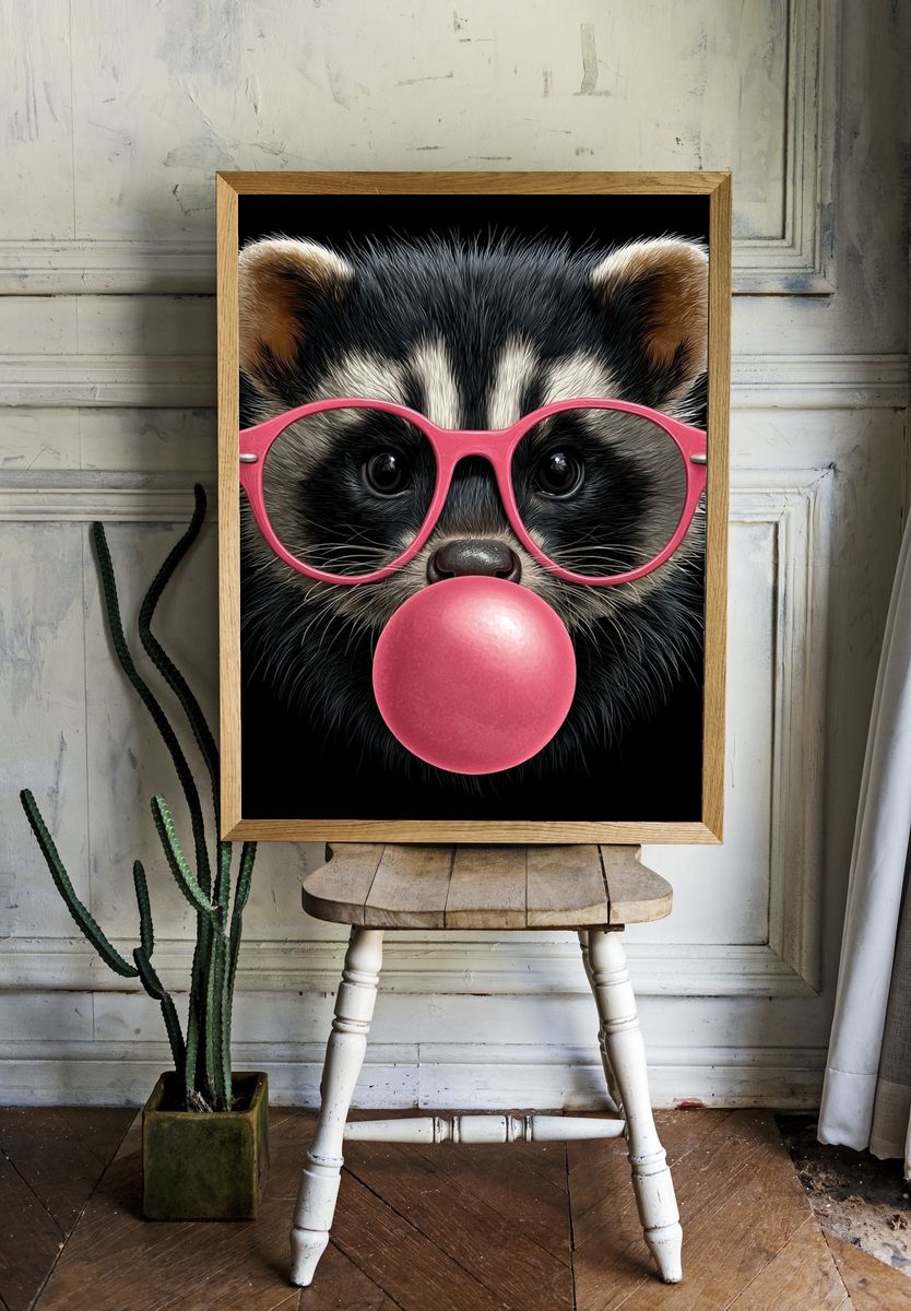 Raccoon with Pink Glasses — Fun Print. — room view 1