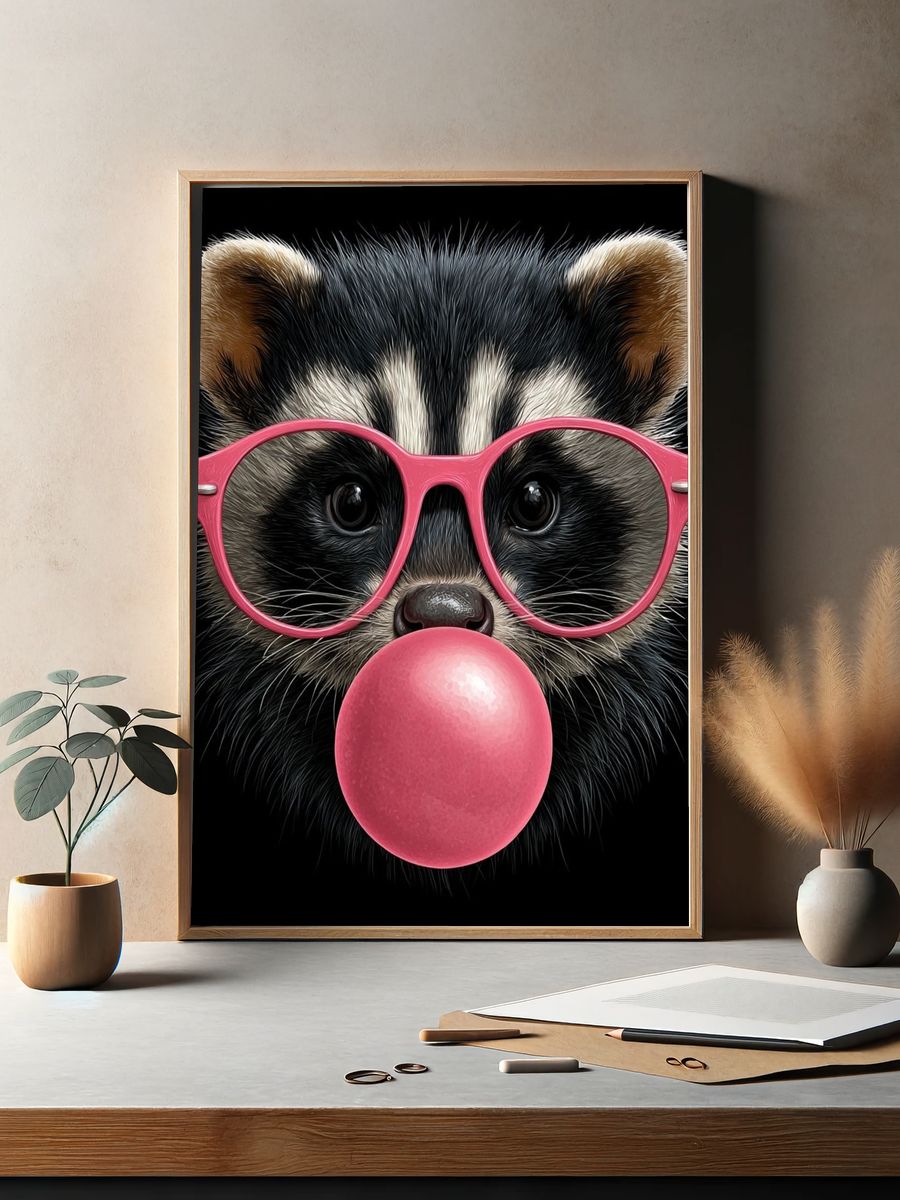 Raccoon with Pink Glasses — Fun Print. — room view 2