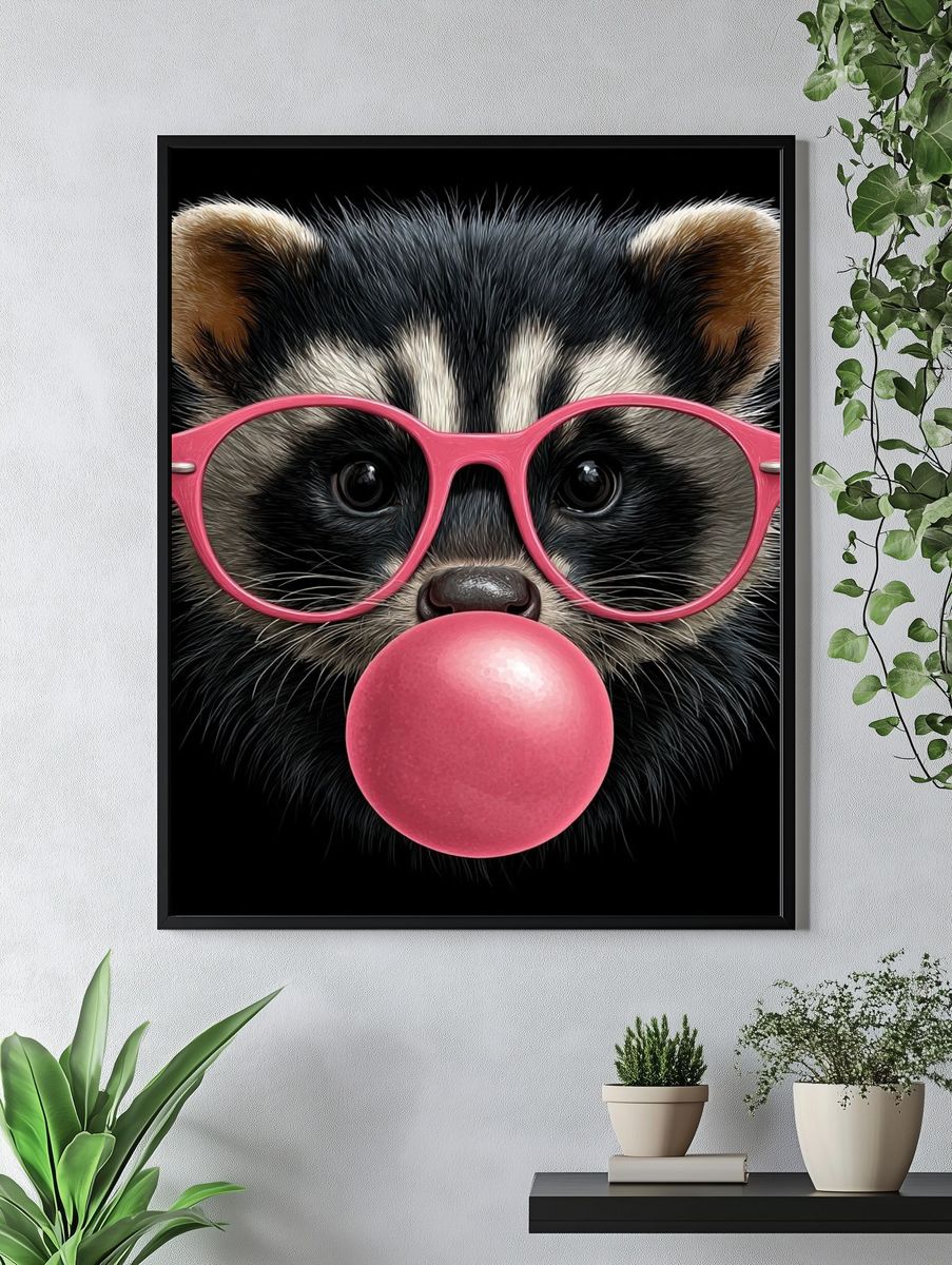 Raccoon with Pink Glasses — Fun Print. — room view 4