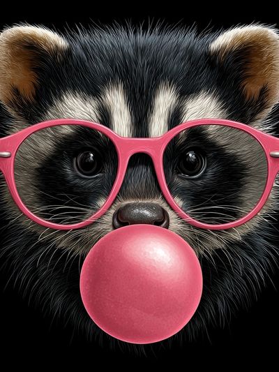 Raccoon with Pink Glasses — Fun Print. poster print