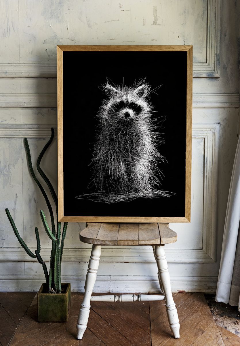 Raccoon Line Art Poster. room preview