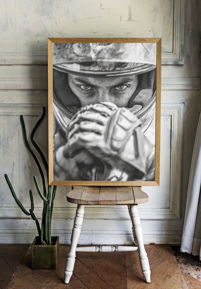 Racing Driver Portrait Print. — room view 1