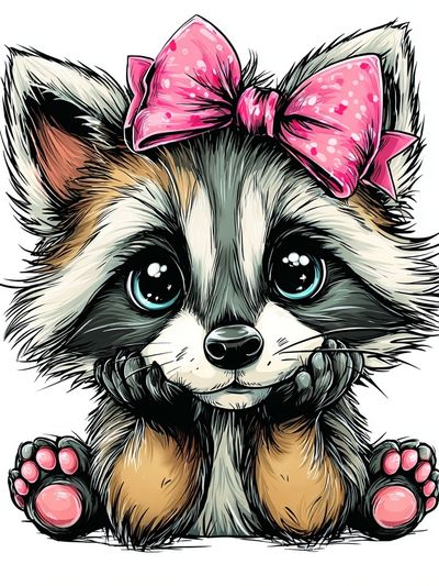 Cute Raccoon Bow Illustration Poster.