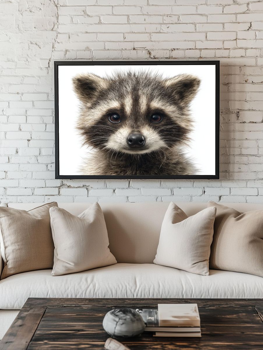 Baby Raccoon Portrait Print. — room view 1