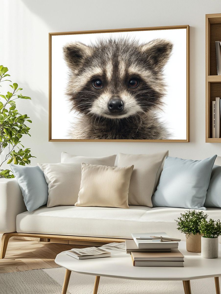 Baby Raccoon Portrait Print. — room view 2