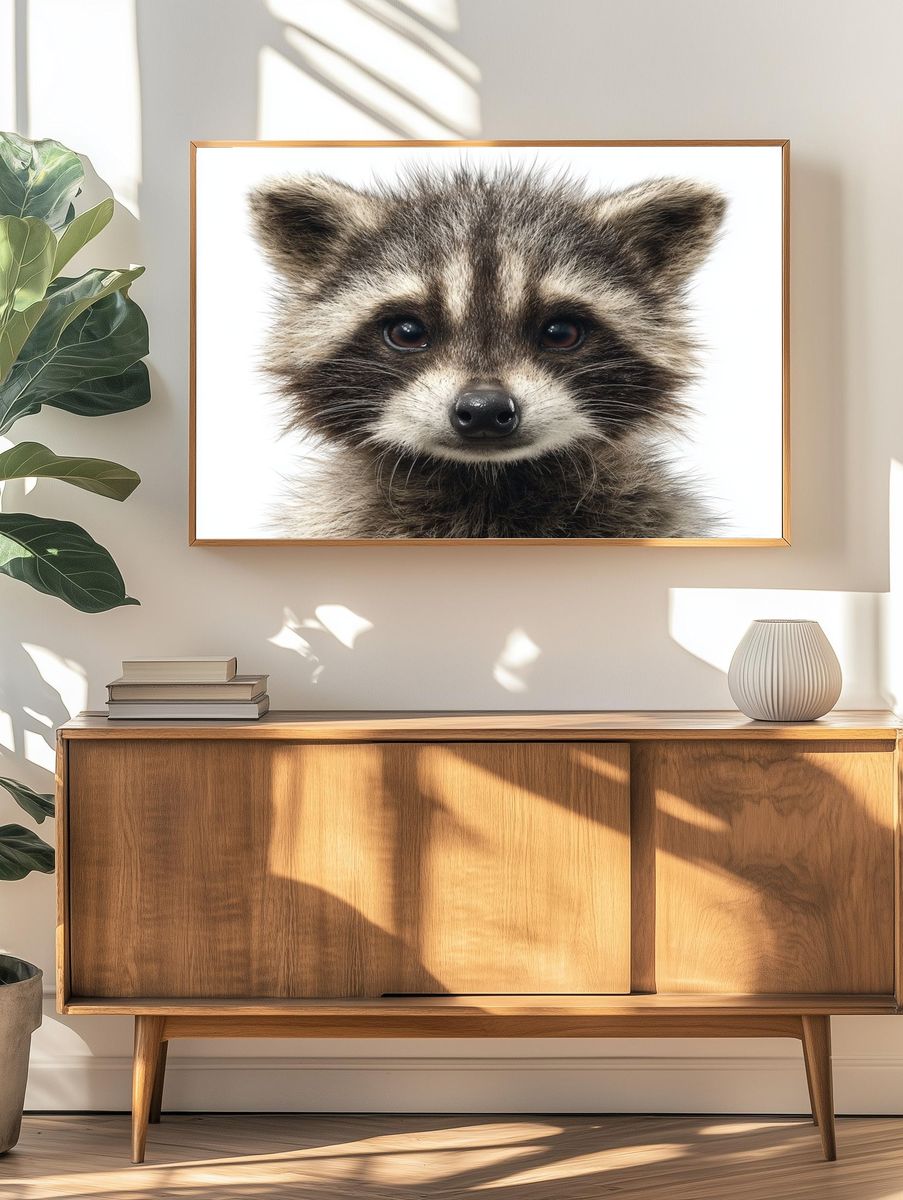 Baby Raccoon Portrait Print. — room view 3