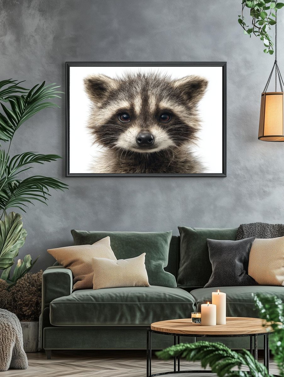 Baby Raccoon Portrait Print. — room view 4