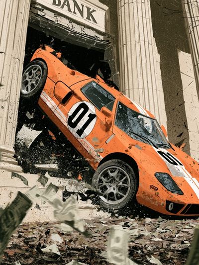 Orange Rally Car Crash Poster.