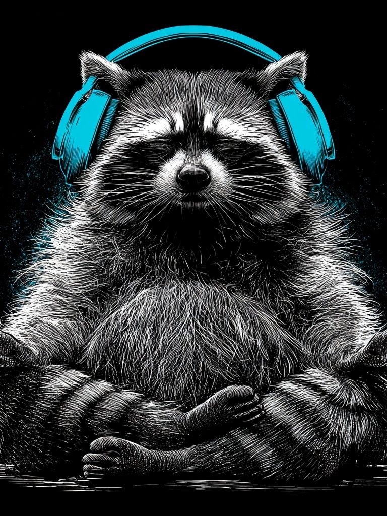 Meditating Raccoon Illustration Poster. poster detail