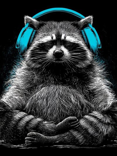 Meditating Raccoon Illustration Poster.
