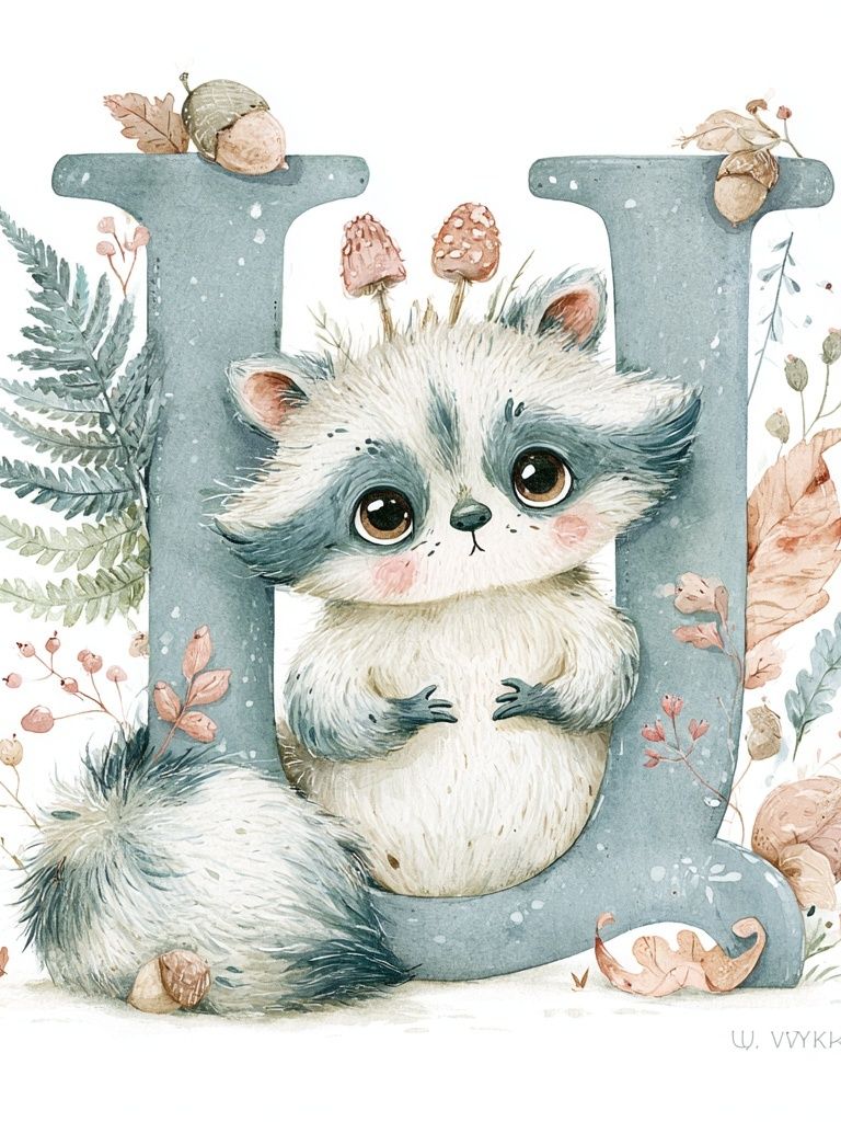 Cute Raccoon Letter D Poster. poster detail