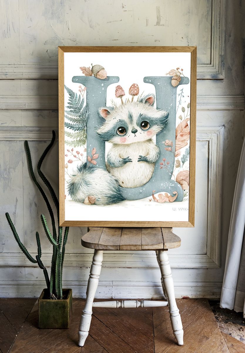 Cute Raccoon Letter D Poster. room preview